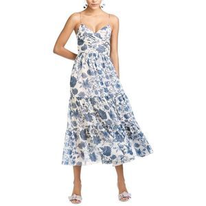 Sachin + Babi Dalia Floral Wrap Midi Dress White Blue Formal Wedding Guest